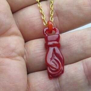 14K Jade Evil Protection Hand Pendant With Necklace